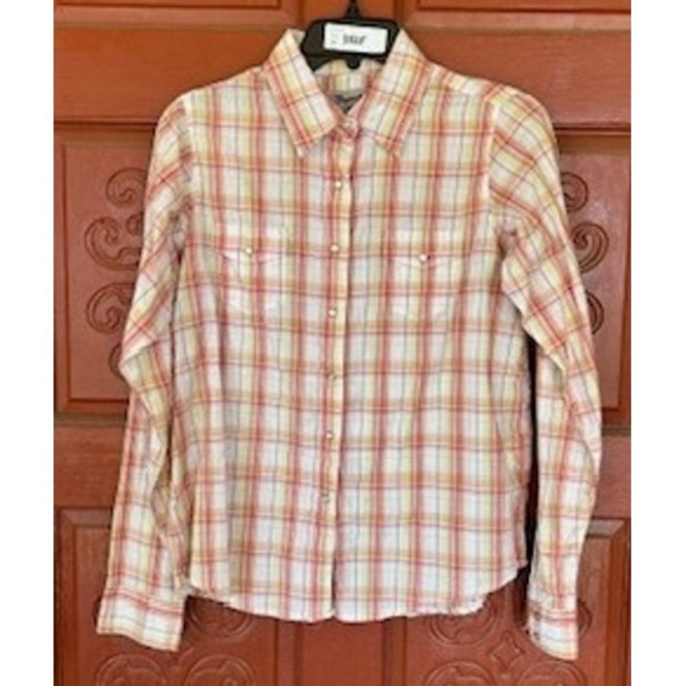 Wrangler Wrancher Plaid Western Shirt Pearl Snap Long Sleeve Rodeo Medium